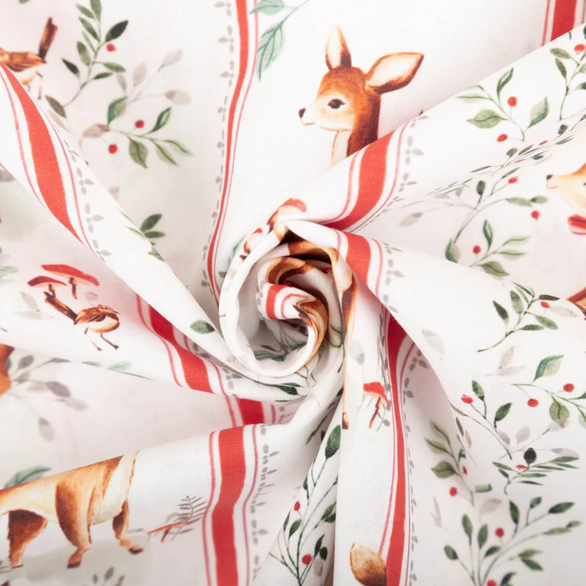 Baumwollstoff Popeline Digitaldruck Brindille Rehkitze Streifen grün rot 1,50m Breite