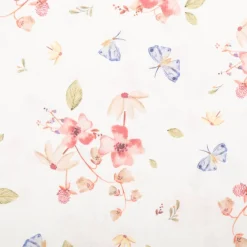 Baumwollstoff Popeline Digitaldruck Amael Blumen Schmetterlinge ecru rosa 1,48m Breite