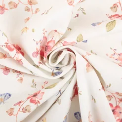 Baumwollstoff Popeline Digitaldruck Amael Blumen Schmetterlinge ecru rosa 1,48m Breite
