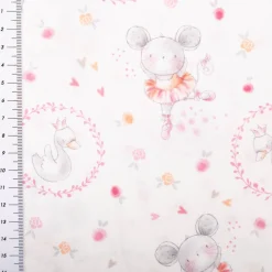 Baumwollstoff Popeline Digitaldruck Daisy Tanzmäuse weiß rosa 1,48m Breite