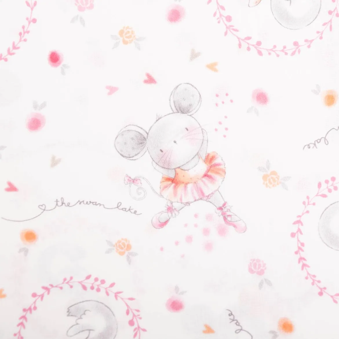 Baumwollstoff Popeline Digitaldruck Daisy Tanzmäuse weiß rosa 1,48m Breite