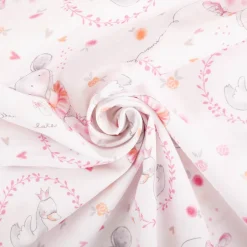 Baumwollstoff Popeline Digitaldruck Daisy Tanzmäuse weiß rosa 1,48m Breite