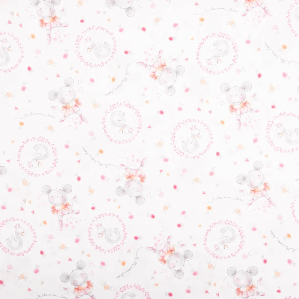 Baumwollstoff Popeline Digitaldruck Daisy Tanzmäuse weiß rosa 1,48m Breite