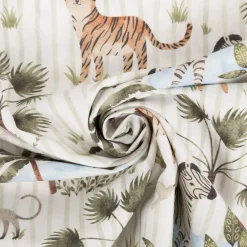 Baumwollstoff Popeline Digitaldruck Jungo Zebra Elefant Tiger weiß grün 1,48m Breite