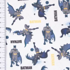 Baumwollstoff Popeline Digitaldruck Batman™© Schriftzug weiß grau schwarz gelb 1,5m Breite