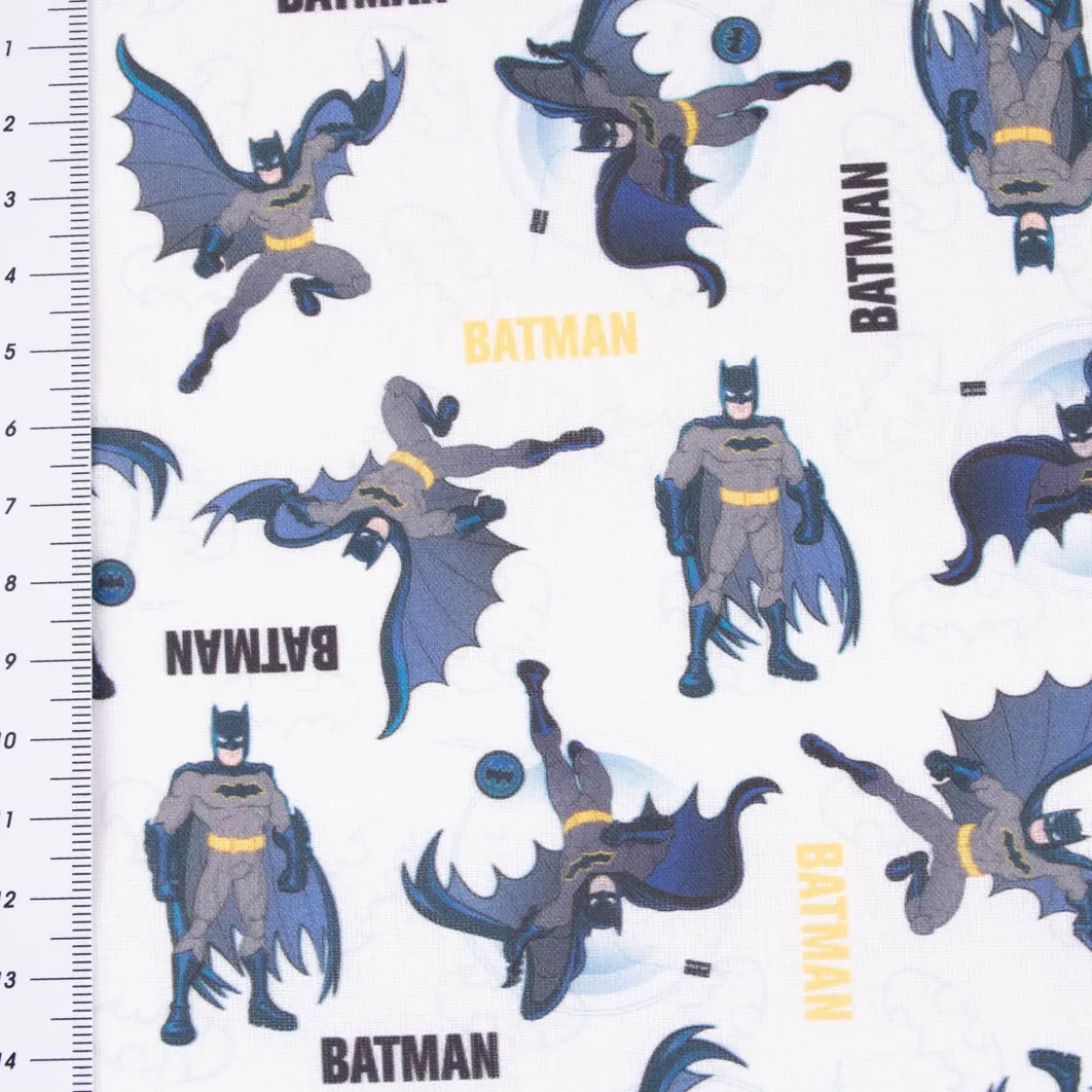 Baumwollstoff Popeline Digitaldruck Batman™© Schriftzug weiß grau schwarz gelb 1,5m Breite