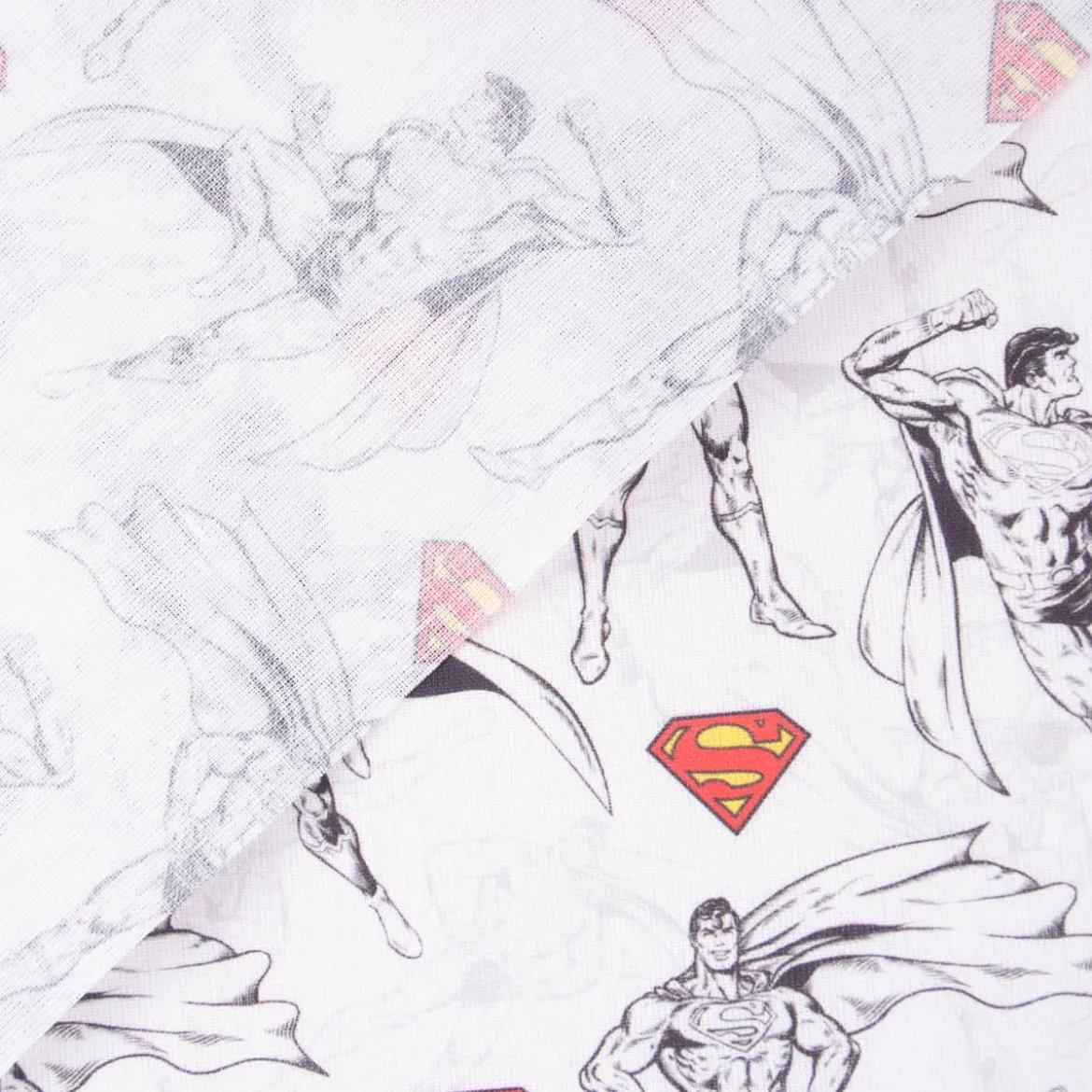 Baumwollstoff Popeline Digitaldruck Superman™© weiß schwarz rot gelb 1,5m Breite