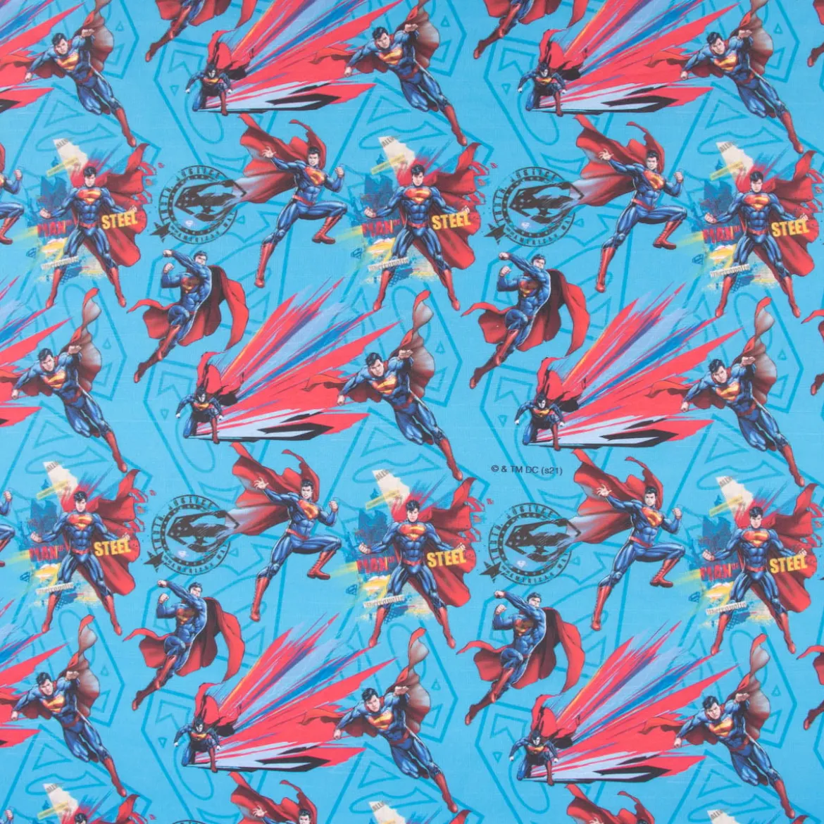 Baumwollstoff Popeline Digitaldruck Superman™© blau rot schwarz gelb 1,5m Breite