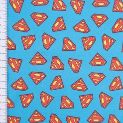 Baumwollstoff Popeline Digitaldruck Superman™© Logo blau rot gelb 1,5m Breite