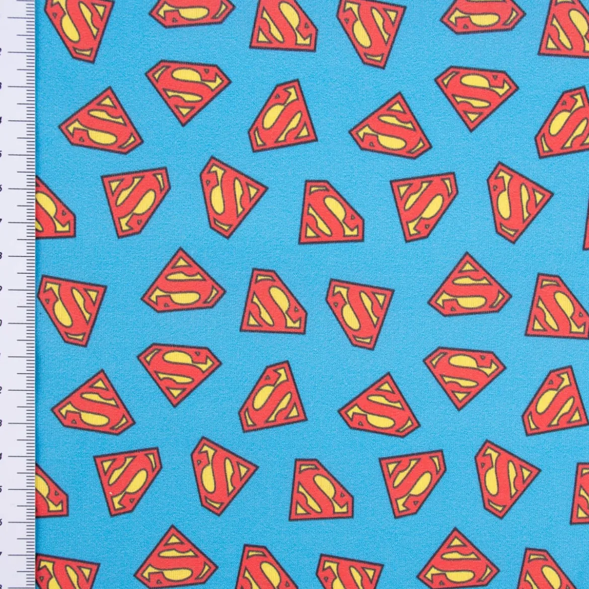 Baumwollstoff Popeline Digitaldruck Superman™© Logo blau rot gelb 1,5m Breite