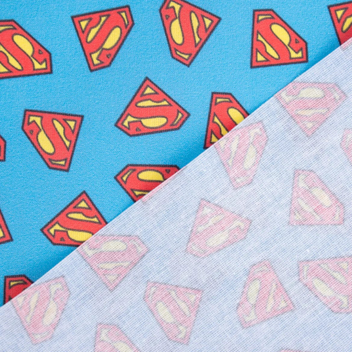 Baumwollstoff Popeline Digitaldruck Superman™© Logo blau rot gelb 1,5m Breite