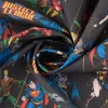 Baumwollstoff Popeline Digitaldruck Justice League Logo schwarz blau grau gelb rot grün 1,5m Breite