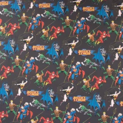 Baumwollstoff Popeline Digitaldruck Justice League Logo schwarz blau grau gelb rot grün 1,5m Breite