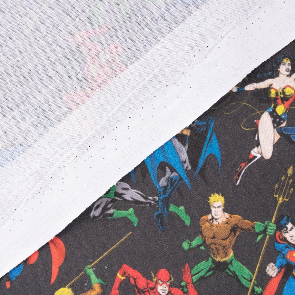 Baumwollstoff Popeline Digitaldruck Justice League Logo schwarz blau grau gelb rot grün 1,5m Breite