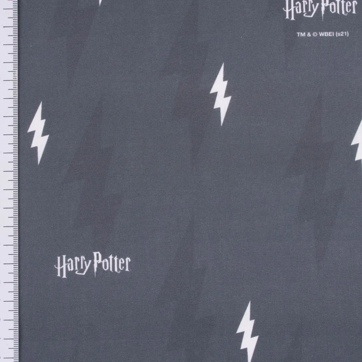Baumwollstoff Popeline Digitaldruck Harry Potter Schriftzug Blitz grau weiß dunkelgrau 1,5m Breite