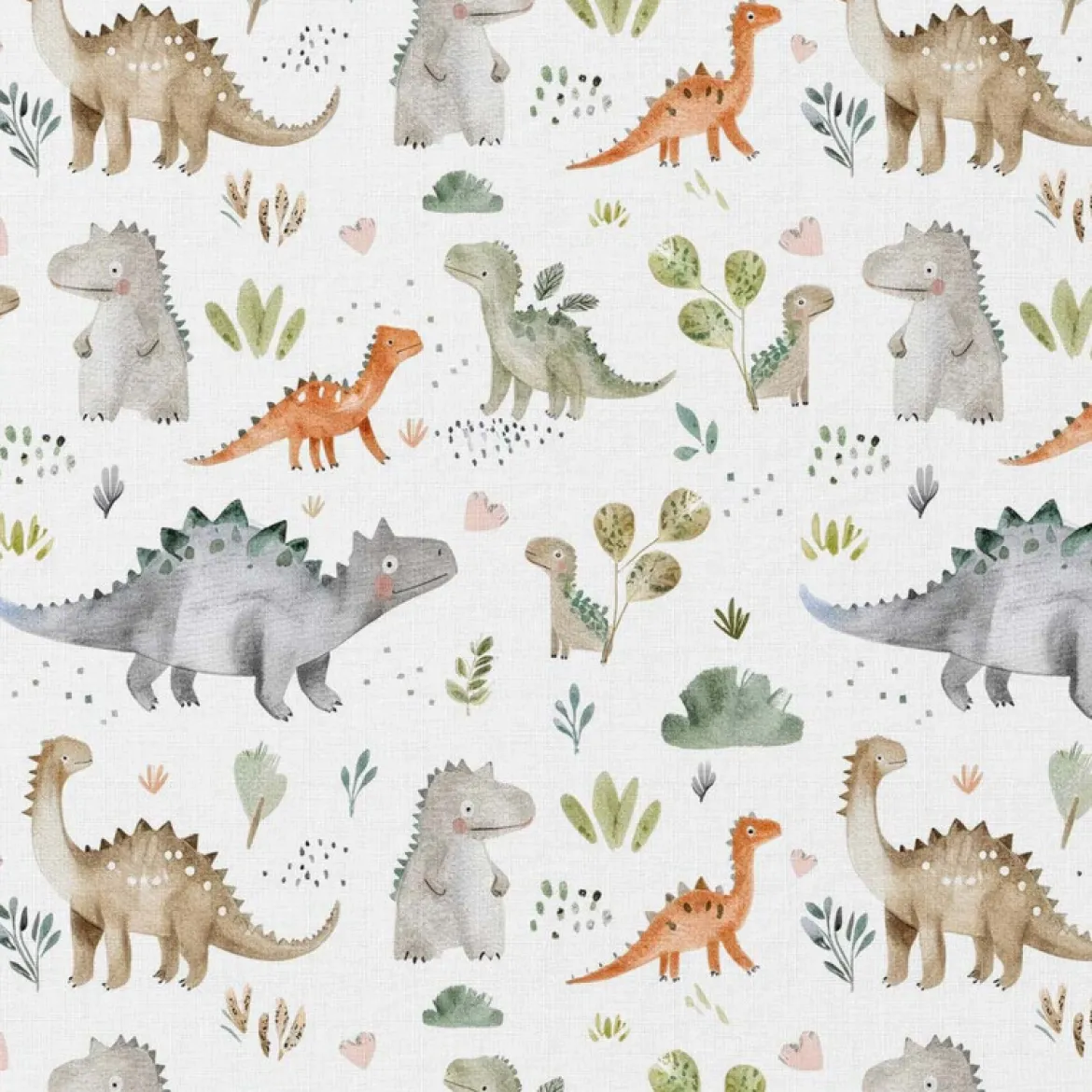 Baumwollstoff Popeline Digitaldruck Dinox Dinosaurier Blätter grün beige 1,50m Breite