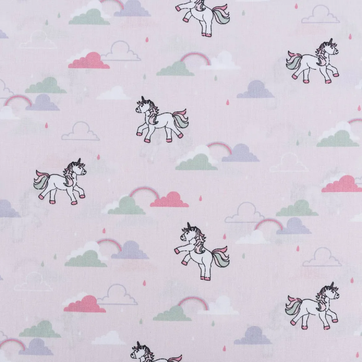 Baumwollstoff Popeline Einhorn Wolken hell altrosa mint weiß 1,45m Breite