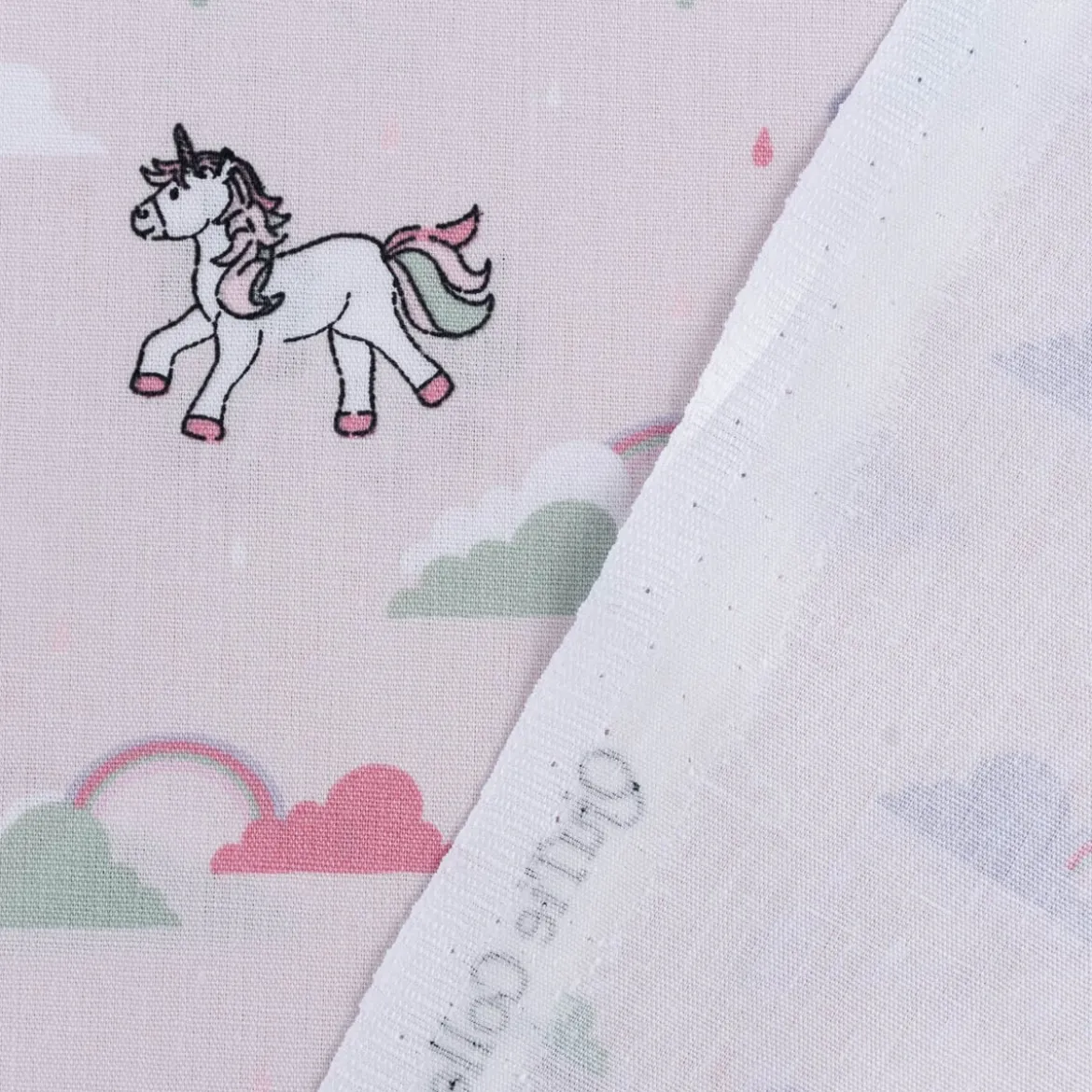 Baumwollstoff Popeline Einhorn Wolken hell altrosa mint weiß 1,45m Breite