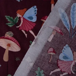 Baumwollstoff Popeline Fine Poplin Fairytale Feen Pilze bordeaux 1,50m Breite