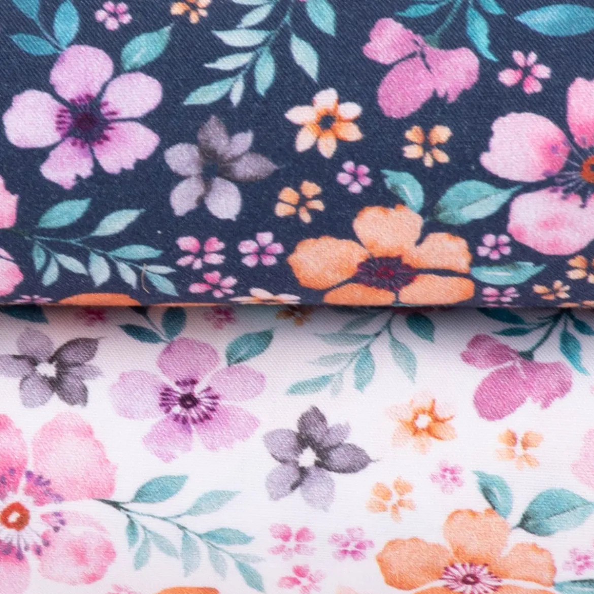 Baumwollstoff Popeline Fine Poplin Digitaldruck FLOWERS Blumen Blätter weiß bunt 1,45m Breite