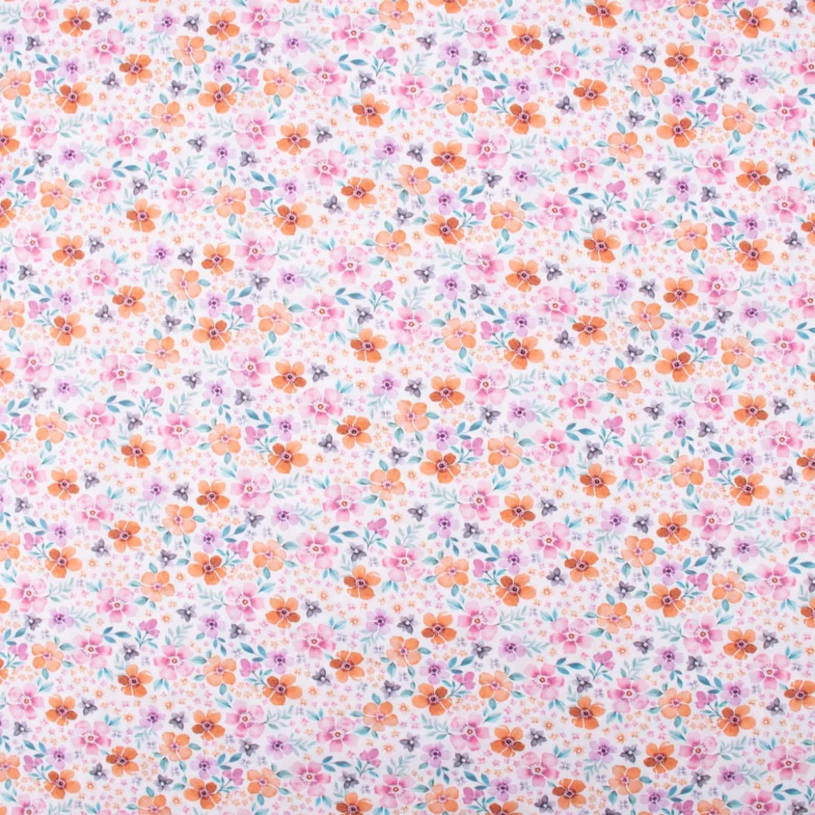Baumwollstoff Popeline Fine Poplin Digitaldruck FLOWERS Blumen Blätter weiß bunt 1,45m Breite
