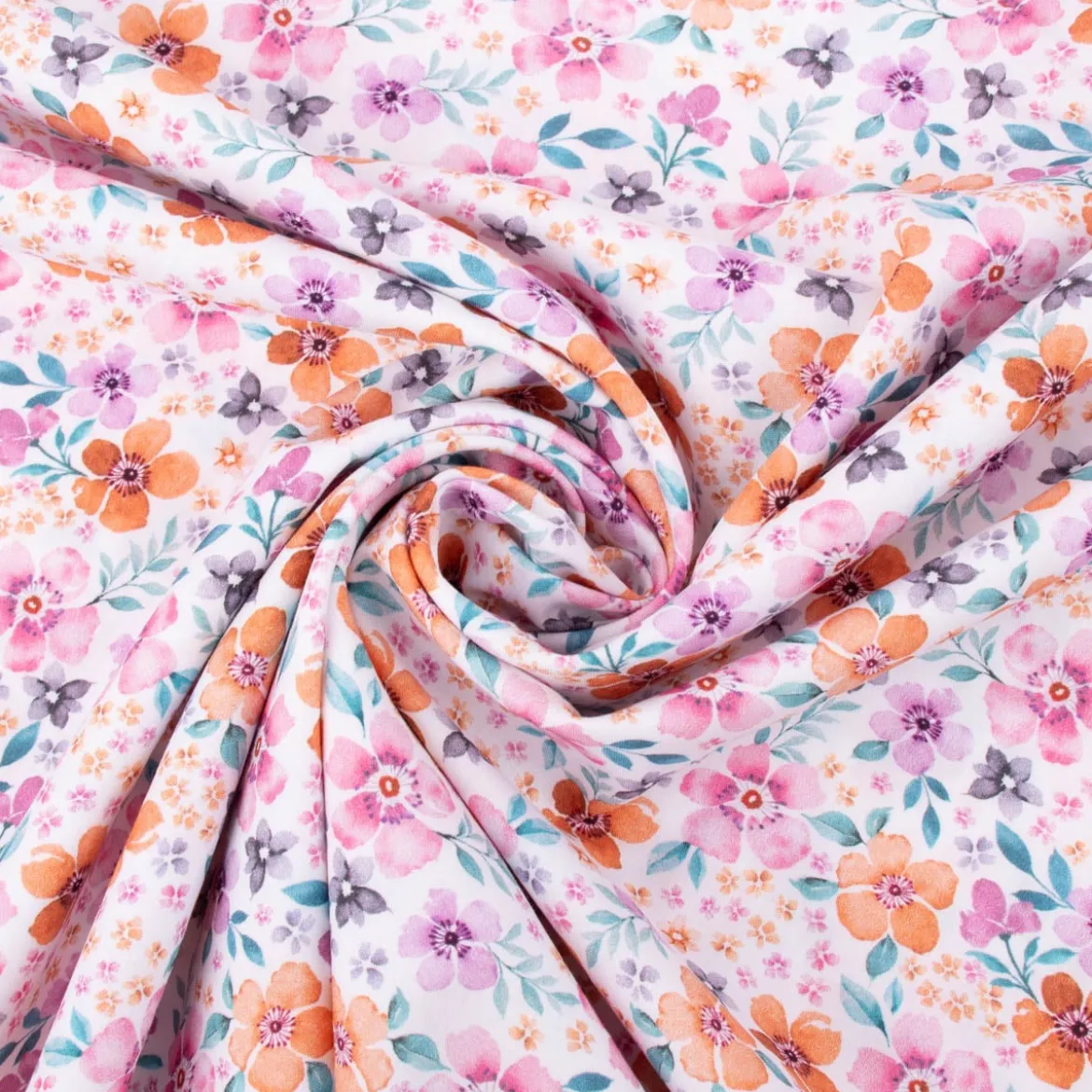 Baumwollstoff Popeline Fine Poplin Digitaldruck FLOWERS Blumen Blätter weiß bunt 1,45m Breite