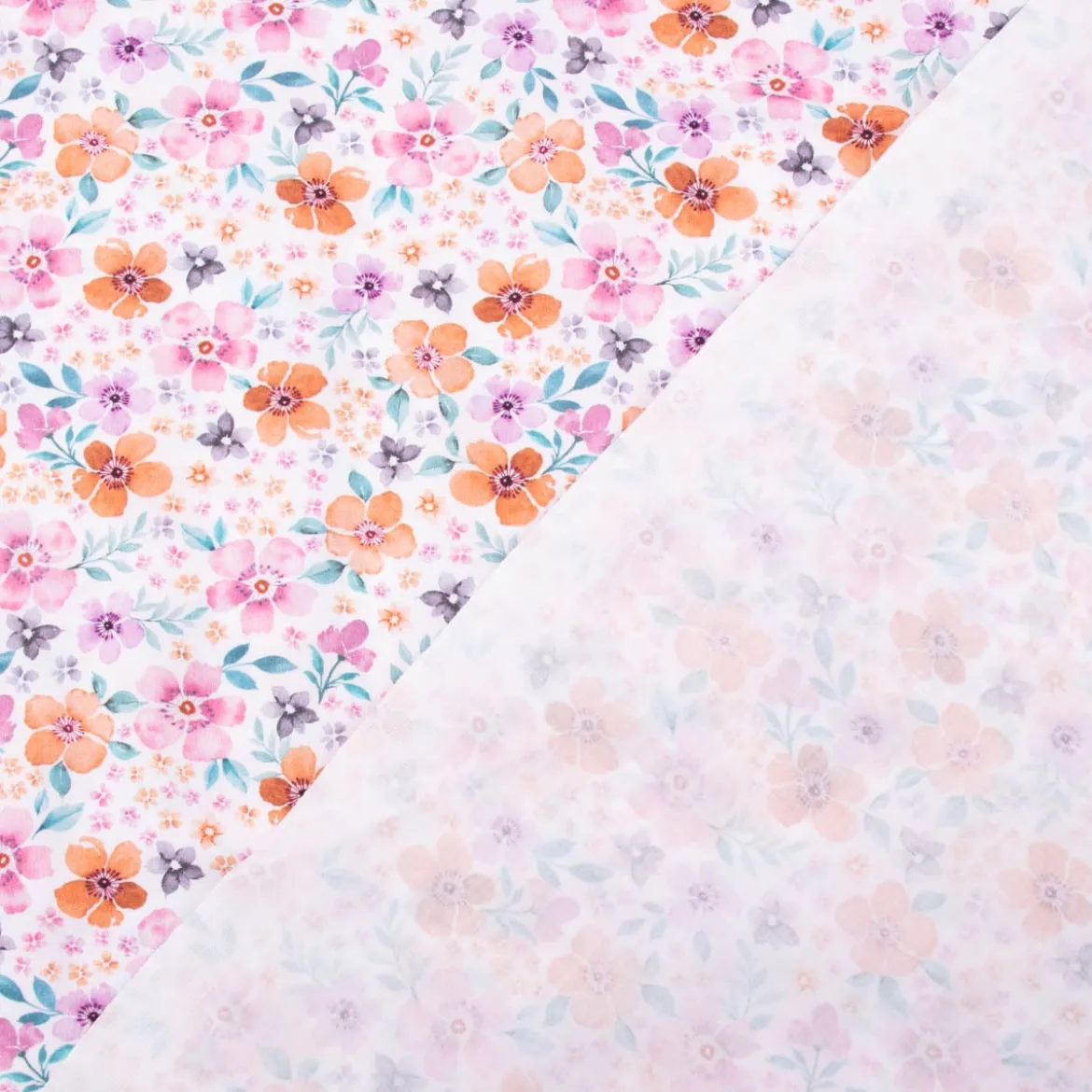 Baumwollstoff Popeline Fine Poplin Digitaldruck FLOWERS Blumen Blätter weiß bunt 1,45m Breite