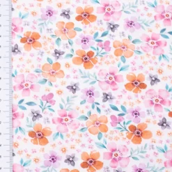 Baumwollstoff Popeline Fine Poplin Digitaldruck FLOWERS Blumen Blätter weiß bunt 1,45m Breite