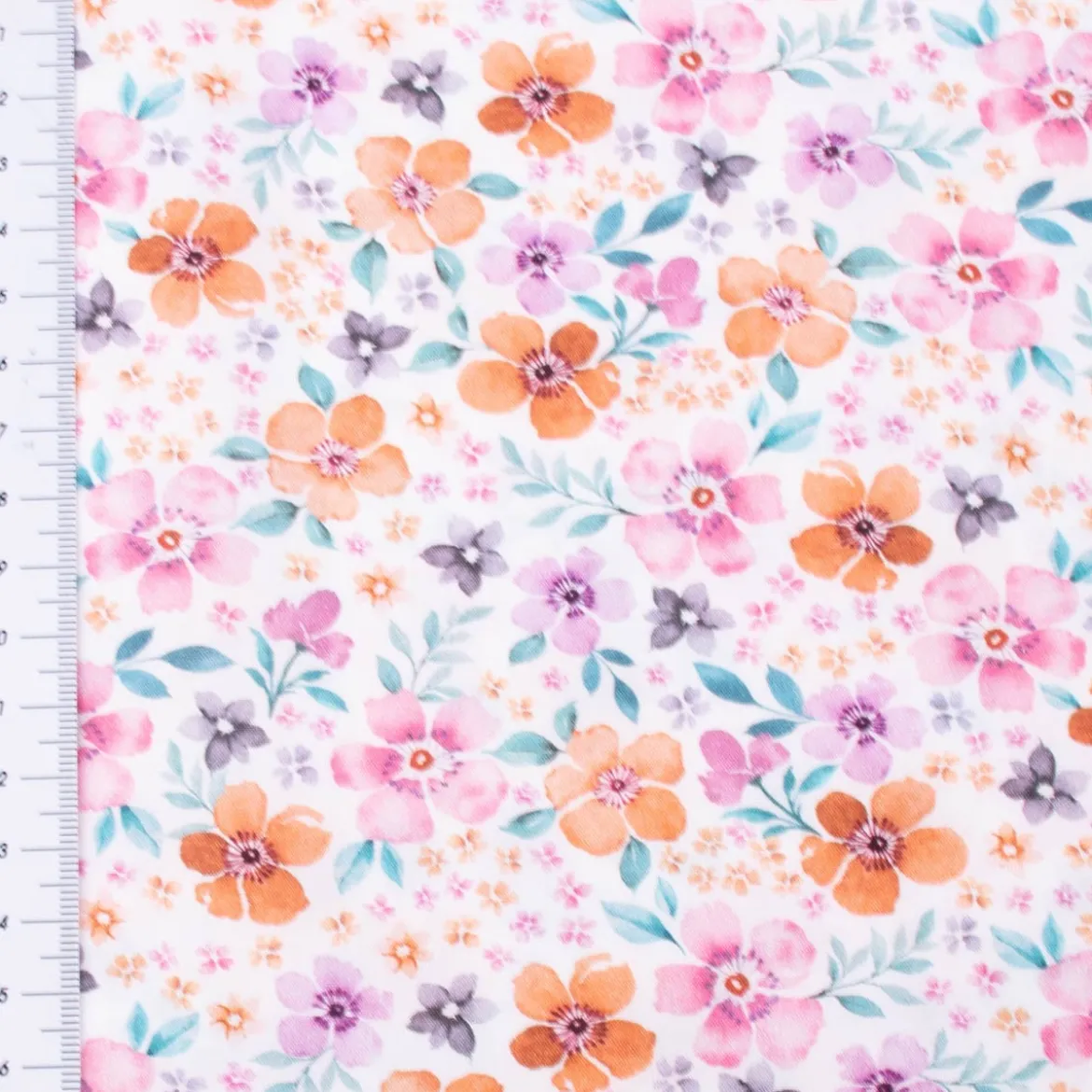 Baumwollstoff Popeline Fine Poplin Digitaldruck FLOWERS Blumen Blätter weiß bunt 1,45m Breite