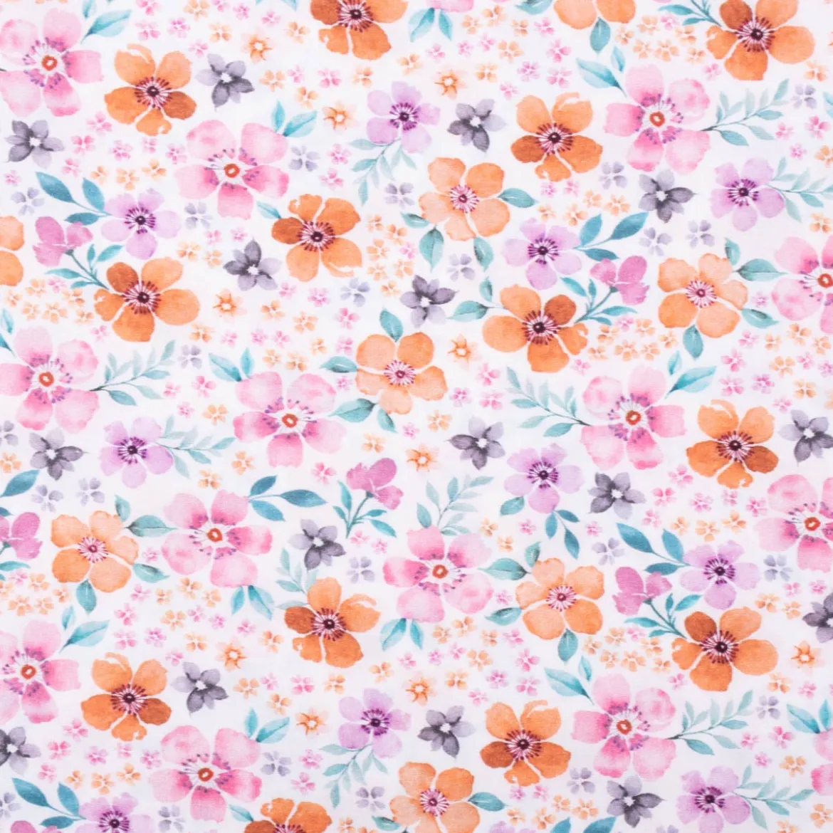 Baumwollstoff Popeline Fine Poplin Digitaldruck FLOWERS Blumen Blätter weiß bunt 1,45m Breite