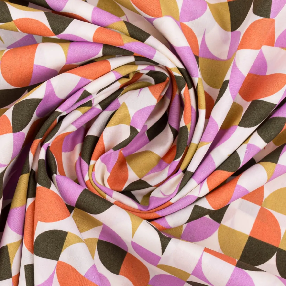 Baumwollstoff Popeline Fine Poplin GEOMETRIC Retro Kreise ecru grün 1,45m Breite