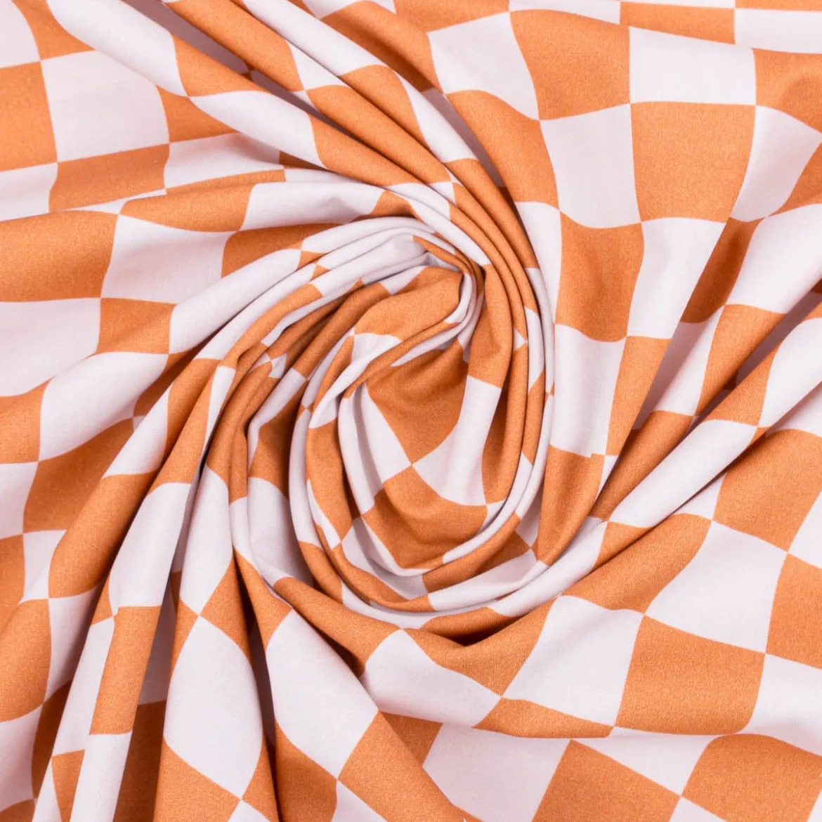 Baumwollstoff Popeline Fine Poplin Karo groß offweiß orange 1,45m Breite