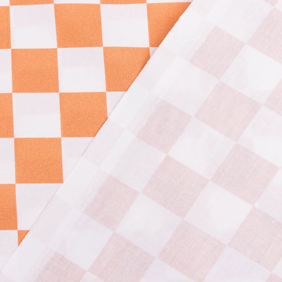 Baumwollstoff Popeline Fine Poplin Karo groß offweiß orange 1,45m Breite