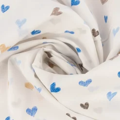Baumwollstoff Popeline Herzchen weiß blau 1,50m Breite