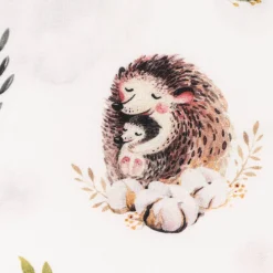 Baumwollstoff Popeline Kinder Digitaldruck Bär Eule Igel mit Tierkindern weiß rosa braun 1,50m Breite
