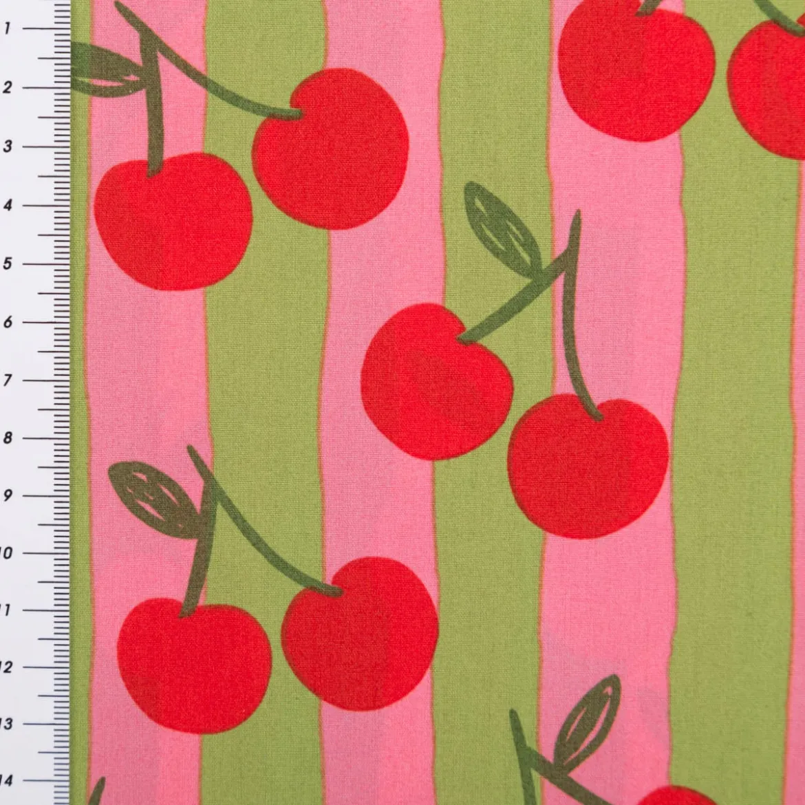 Baumwollstoff Popeline Kirschen Streifen rosa grün rot 1,48m Breite