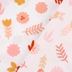 Baumwollstoff Popeline LOVELY STORY Blumen Blätter weiß rosa ocker 1,45m Breite