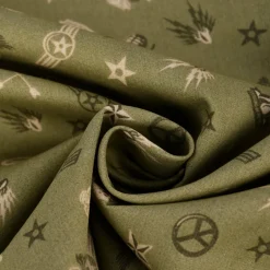 Baumwollstoff Popeline Militär Sterne Abzeichen grün beige 1,5m Breite