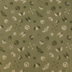 Baumwollstoff Popeline Militär Sterne Abzeichen grün beige 1,5m Breite