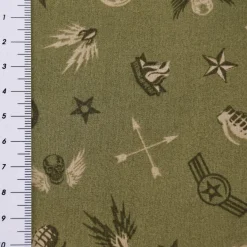 Baumwollstoff Popeline Militär Sterne Abzeichen grün beige 1,5m Breite