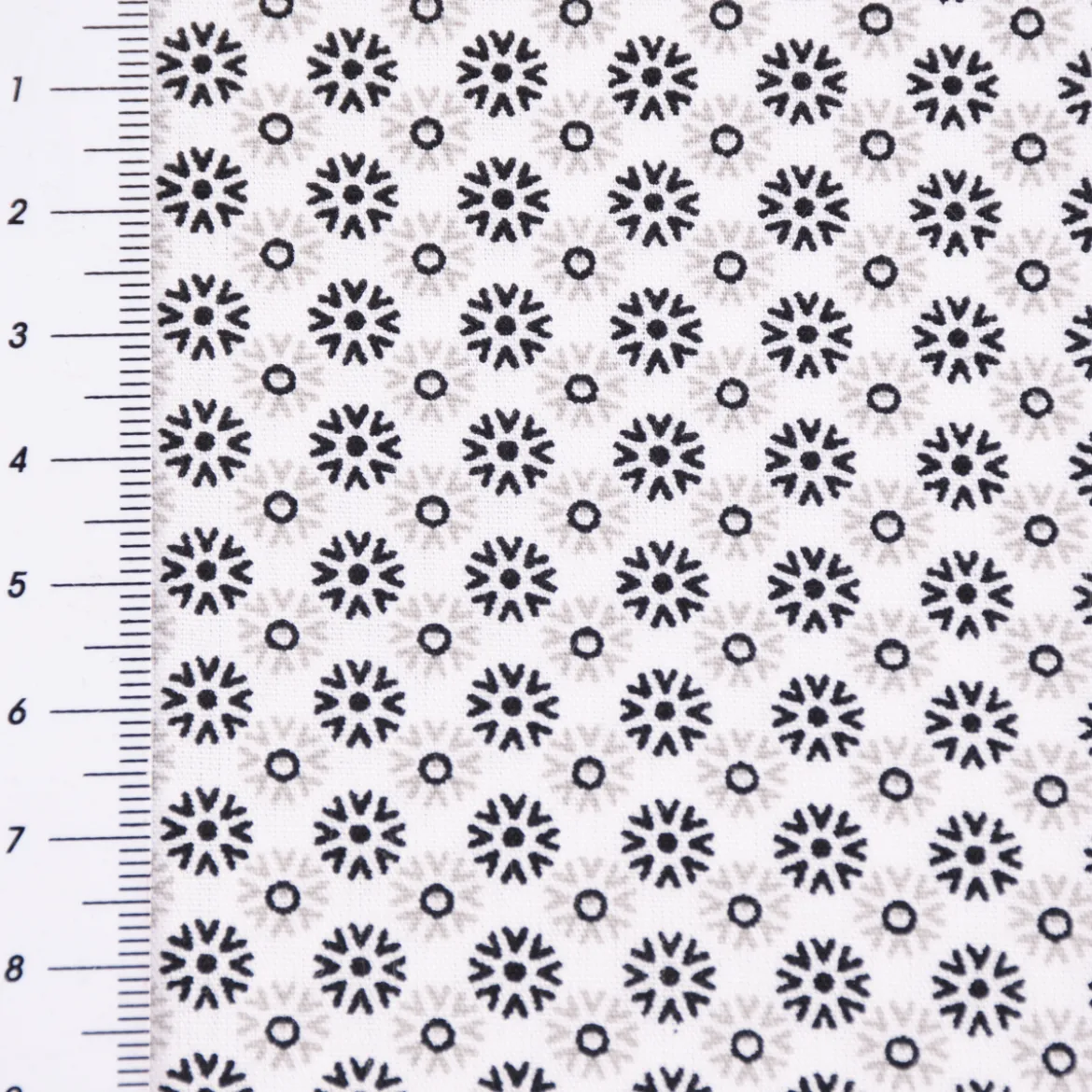 Baumwollstoff Popeline Minimals Blümchen Kreis-Ornamente weiß schwarz 1,48m Breite