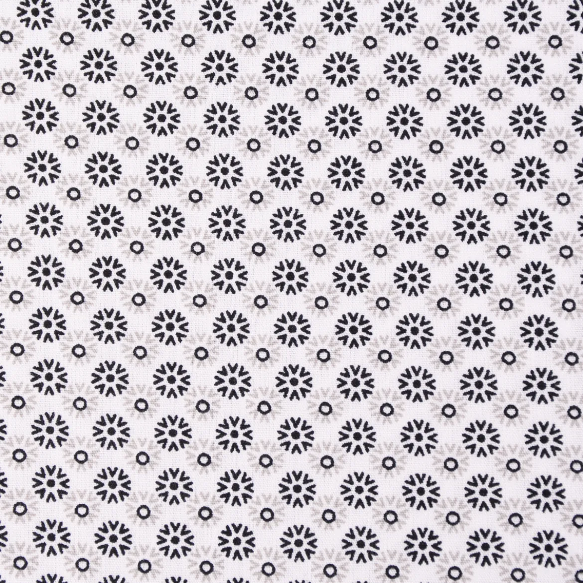 Baumwollstoff Popeline Minimals Blümchen Kreis-Ornamente weiß schwarz 1,48m Breite