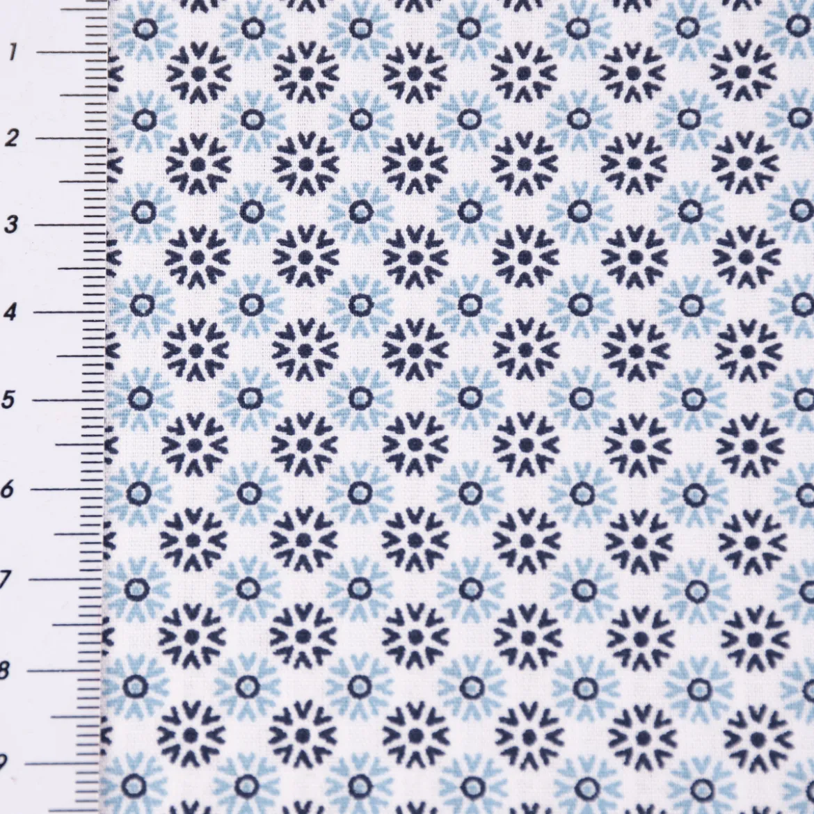 Baumwollstoff Popeline Minimals Blümchen Kreis-Ornamente weiß dunkelblau 1,48m Breite