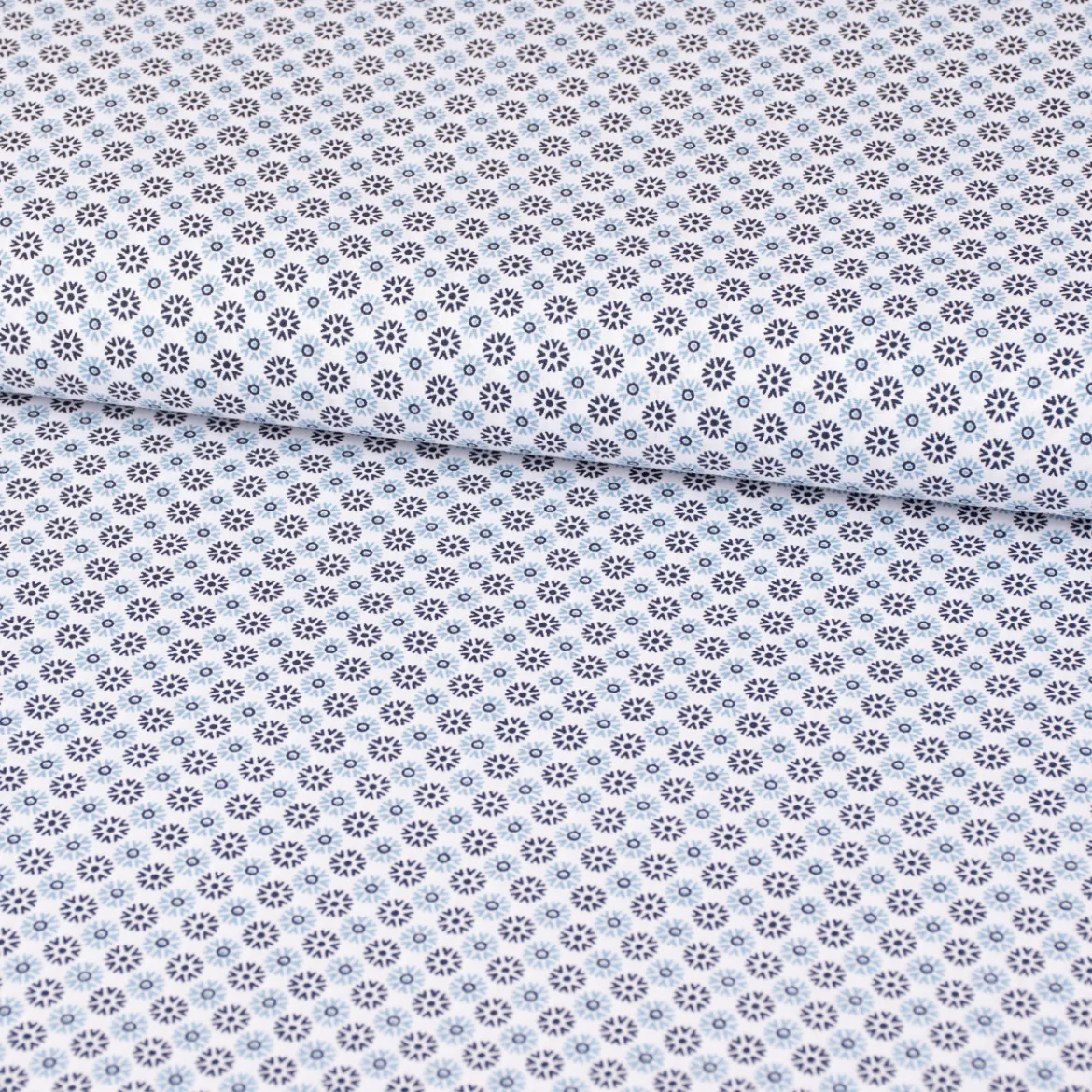 Baumwollstoff Popeline Minimals Blümchen Kreis-Ornamente weiß dunkelblau 1,48m Breite