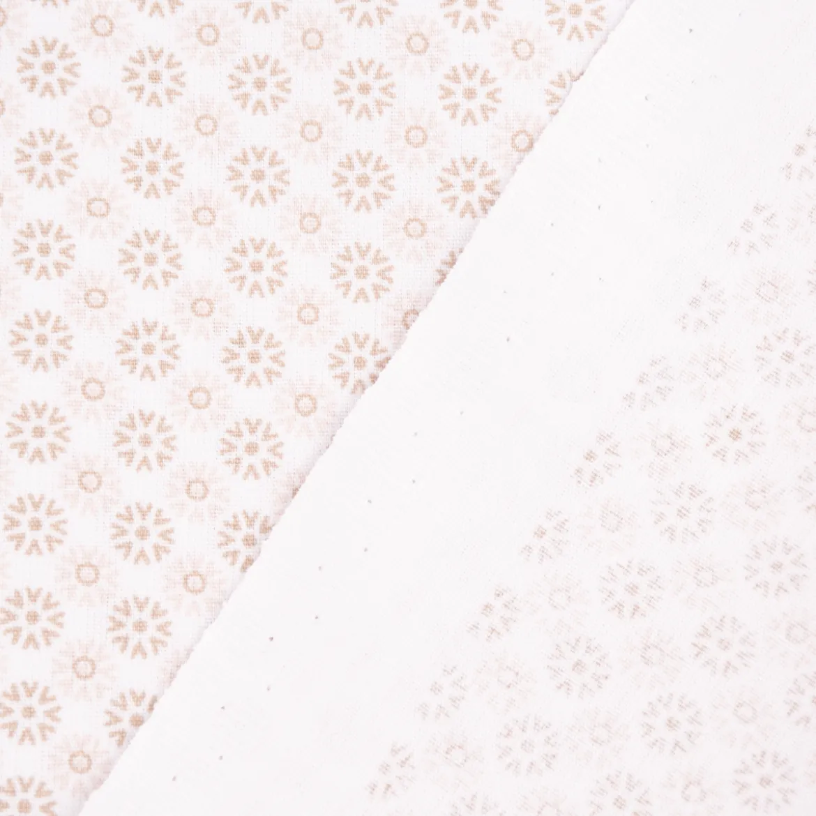 Baumwollstoff Popeline Minimals Blümchen Kreis-Ornamente weiß sand 1,48m Breite
