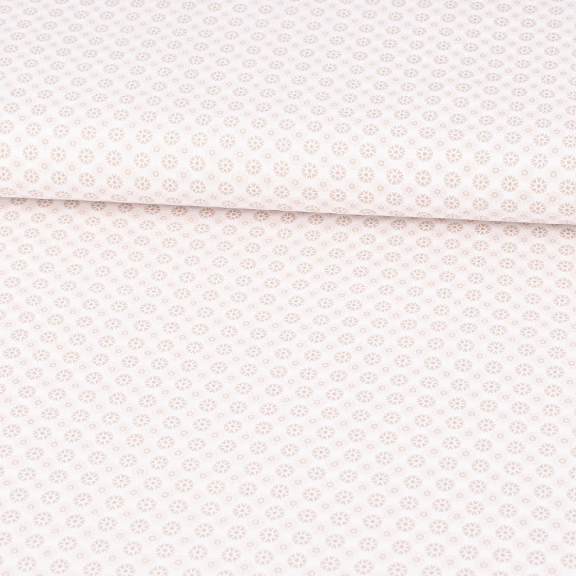 Baumwollstoff Popeline Minimals Blümchen Kreis-Ornamente weiß sand 1,48m Breite