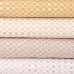 Baumwollstoff Popeline Minimals Blümchen Kreis-Ornamente weiß sand 1,48m Breite