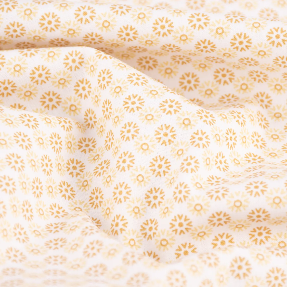 Baumwollstoff Popeline Minimals Blümchen Kreis-Ornamente weiß gelb 1,48m Breite