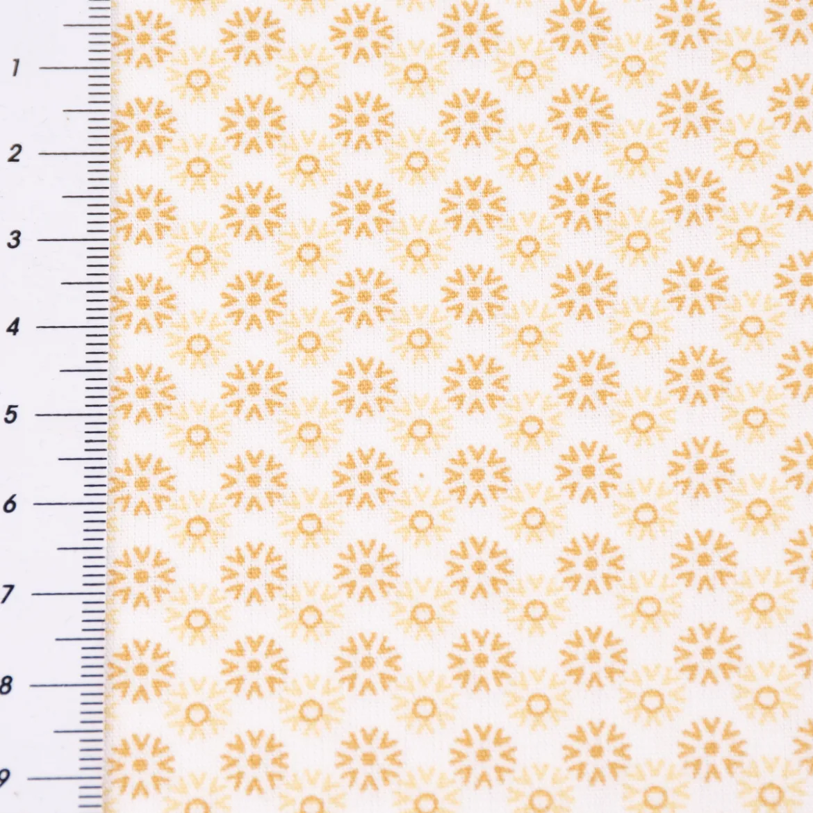 Baumwollstoff Popeline Minimals Blümchen Kreis-Ornamente weiß gelb 1,48m Breite
