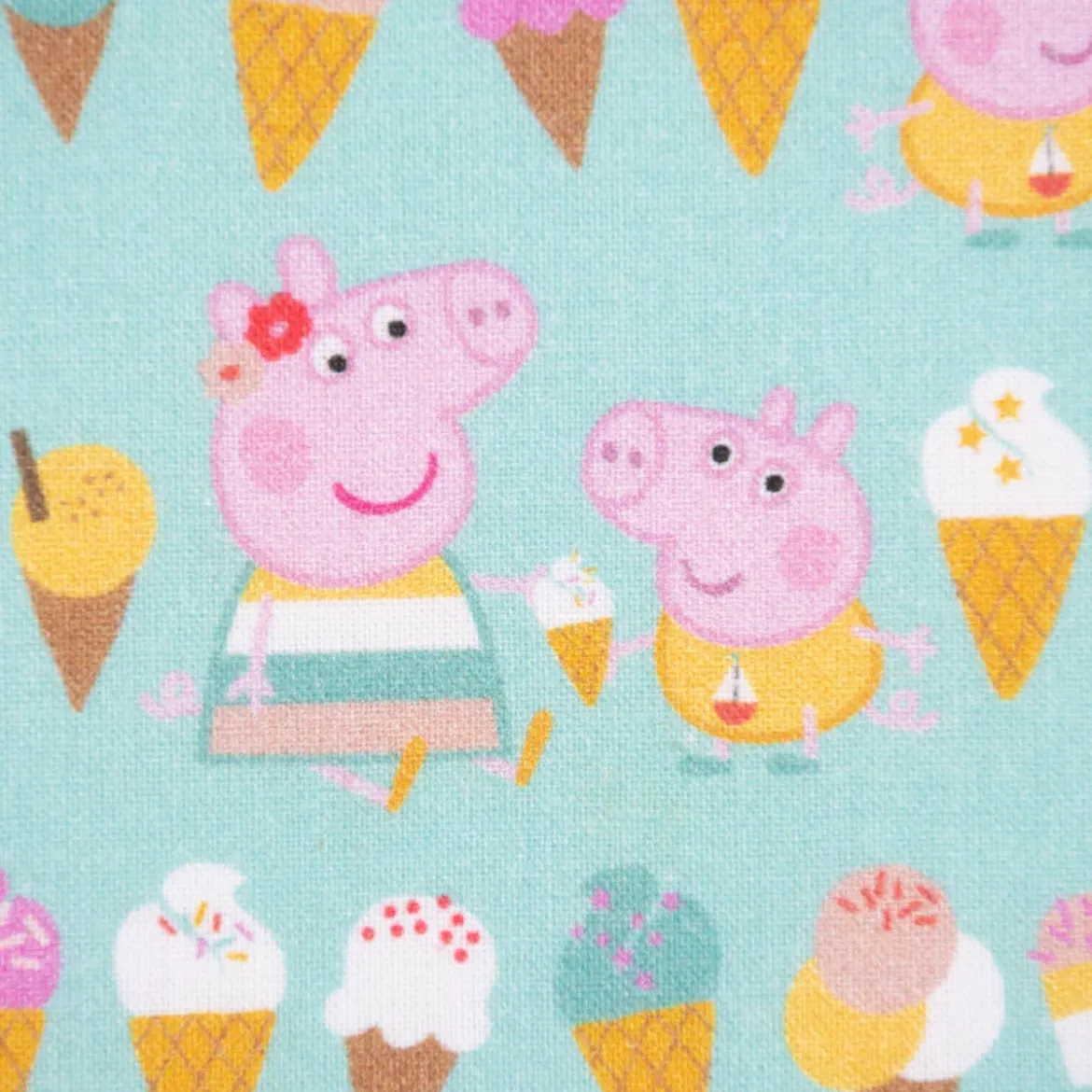 Baumwollstoff Popeline Peppa Wutz Schorsch Eis mint rosa braun gelb ocker 1,5m Breite